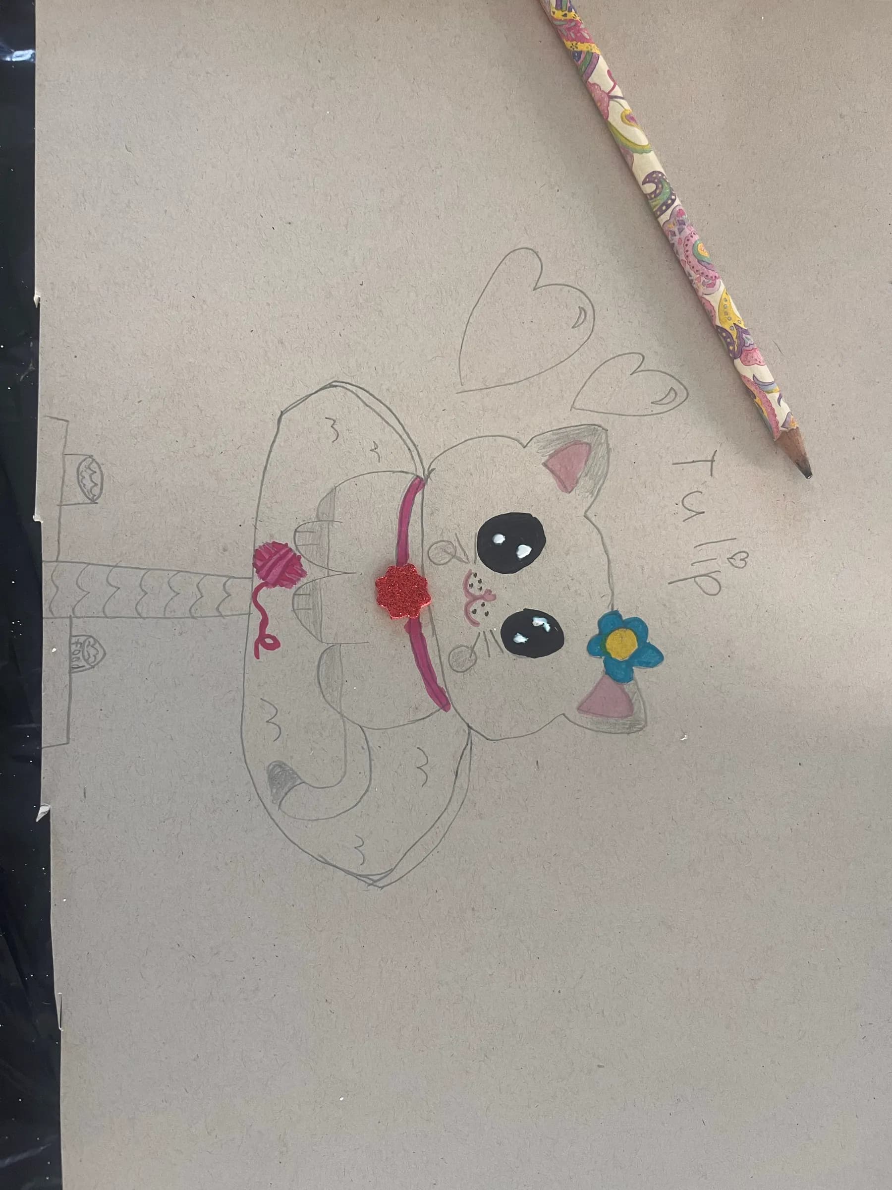 A delicate pencil drawing of a cat named Tulip